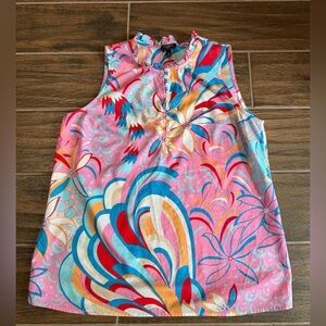 Talbots Ruffle Neck Sleveless Top Size Medium Petite Multicolor